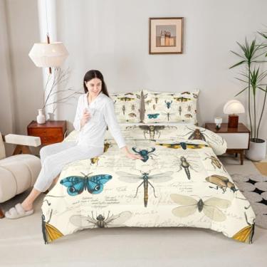 Imagem de Homewish Conjunto de edredom King com estampa de insetos, estampa de insetos e besouros, natureza, entomológica para decoração de quarto de crianças, meninos e meninas, adulto, 3 peças