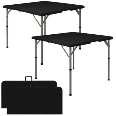 Imagem de Mesa dobrável quadrada de 86 cm, mesa de cartão dobrável multifuncional portátil com alça de transporte para acampamento interno e externo, piquenique, escritório, uso de festa, mesa de plástico HDPE