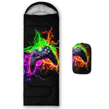 Imagem de Axolotl Saco de dormir de jogos para meninos, meninas, crianças, gamepad, impermeável, portátil, acampamento, 3 estações, quente, clima frio, leve, compacto, equipamento essencial para viagens