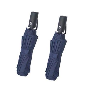 Imagem de Guarda-chuva de viagem compacto e dobrável UBUDDY 2 peças com 10 aros para abrir e fechar automaticamente guarda-chuva pequeno dobrável, 2 PACK Blue