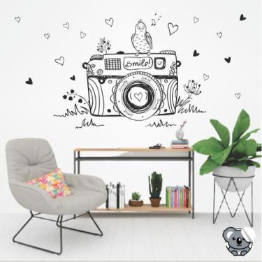 Imagem de Adesivo de Parede Câmera Fotográfica Smile e Passarinho - Colakoala Ad