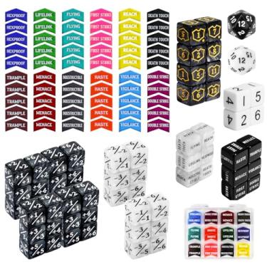 Imagem de FIGURESLAB 122PCS MTG Abilities Keyword Tokens Dice Counters Set for Magic The Gatering, MTG Buff Tokens Plus 1 Life Counters Dice, Compatible with CCG Creature Stats TCG Magic Card Gaming Accessories