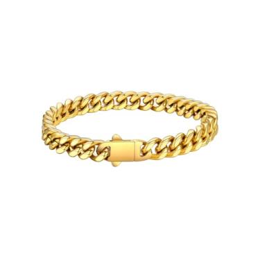 Imagem de FaithHeart Pulseira masculina de elos cubanos de aço inoxidável – 5/7/9/12 mm de largura 19 cm/21 cm/22,9 cm preto/prata/banhado a ouro pulseira de corrente de pulso resistente hip hop joias presentes