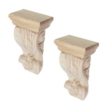 Imagem de Woogim Suporte de madeira esculpida em madeira de borracha, 8 cm x 5 cm x 14,5 cm, suporte artístico de madeira esculpida para bancada, lareira, pátio, porta, lintel, decoração, 2 peças