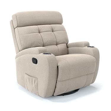 Imagem de Poltrona do Papai Reclinável Manual Com base Giratória e Balanço em Linho (Bege)