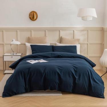 Imagem de Conjunto de capa de edredom ECOCOTT Navy Blue Queen Size 100% algodão