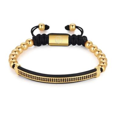 Imagem de WP WEPICK Pulseiras masculinas banhadas a ouro 18 quilates com cruz de estrela de oito garras, trevo de quatro folhas, coração e gato, pulseira com pingente de aço inoxidável, contas de ouro