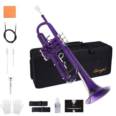 Imagem de Lexington Standard Bb Student Model Trumpet inclui estojo rígido, haste de limpeza e pano, luvas (roxo)