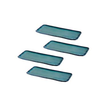 Imagem de Conjunto de Travessas Retangulares Médias Porto Brasil Orgânico Oceano 33x13cm - 4 peças