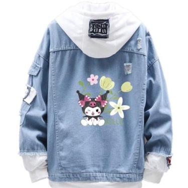 Imagem de Jaqueta jeans com estampa de estilo moderno Kuromi Blossom para mulher