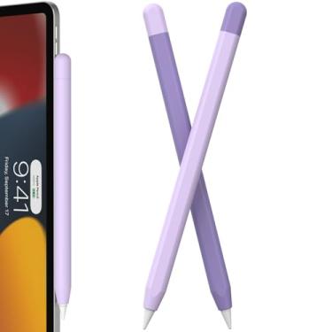 Imagem de FAFALITHIC Pacote com 2 capas de silicone compatíveis com Apple Pencil Pro Case e Apple Pencil capa protetora de 2ª geração suporta carregamento magnético e toque duplo (roxo + roxo escuro)