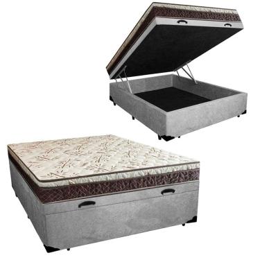 Imagem de Cama Box Baú Casal Blindado Suede + Colchão Casal Espuma Extra Firme D33 Elegance Ortopédico 72x138x188 Cor:Cinza