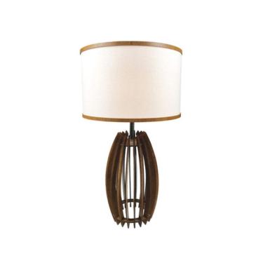 Imagem de Abajur Madeira Tambor Sala Mesa Quarto Cabeceira De Cama