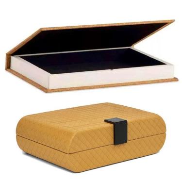 Imagem de Kit Caixa Decorativa + Livro Caixa Em Couro Trançado Bege
