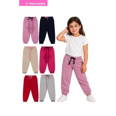 Imagem de Kit 3 Calça Moletom Infantil Menina Peluciada Feminino com Punho em Ri