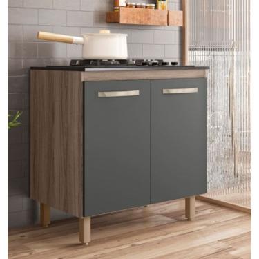 Imagem de Balcão Para Cooktop 80 Cm 2 Portas Cinza Marrom