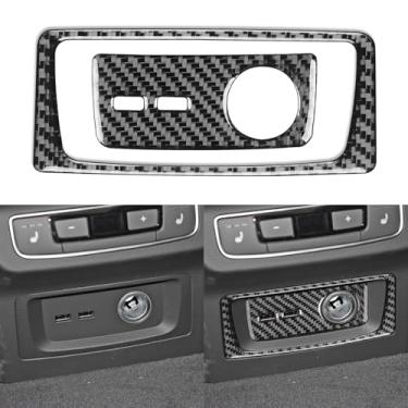 Imagem de NVCNX Fibra de carbono premium real compatível com Audi 80A Q5 SQ5 2018-2025 2019 2020 2021 2022 2023 2024 acessórios para carro isqueiro traseiro tampa do painel de tomada interior decalque preto 2