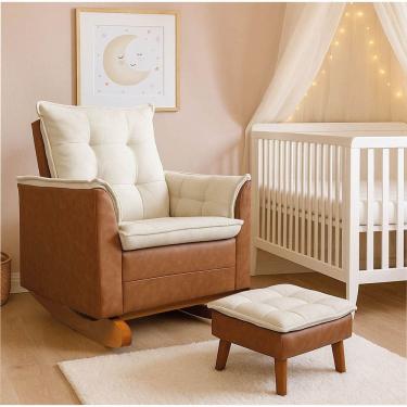 Imagem de Poltrona Amamentação Balanço Madeira e Puff Lariane Nozes/Bouclê R04 - D`Rossi