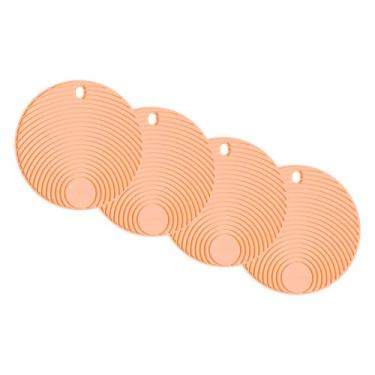 Imagem de Conjunto de Descansos de Panela Redondo de Silicone Laranja - 4 unidades - 17x17cm - Resistente ao Calor e Deslizamento - Livre de BPA