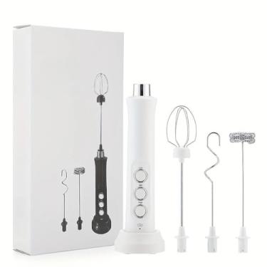 Imagem de Batedor De Ovos 3 Em 1, Leite Elétrico, Fabricante De Espuma, Portátil, Alta Velocidade, Misturador De Bebidas (Branco)