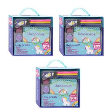Imagem de Kit 03 Livro-Box - Unicórnio - C/ Canetas E Acess. Lembrancinha Aniver