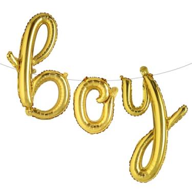 Imagem de Letras de balão de 40,6 cm para meninos ou meninas | Balões reveladores de gênero, decorações de revelação de gênero | Decorações de chá de bebê (ouro para meninos)