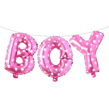 Imagem de Letras de balão de 40,6 cm para meninos ou meninas | Balões reveladores de gênero, decorações de revelação de gênero | Decorações de chá de bebê (coração rosa menino)
