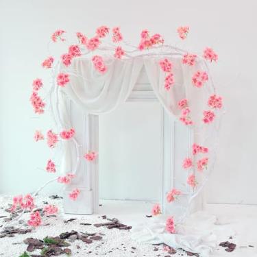 Imagem de 300 cm/118 pol. Grande Flexível Branco Artificial Trepadeira Ramos de Madeira com Flores de Hortênsia Rosa Guirlanda Galho Réptil Escalada Plantas Falsas para Casamento Arco Natal Decoração de Parede