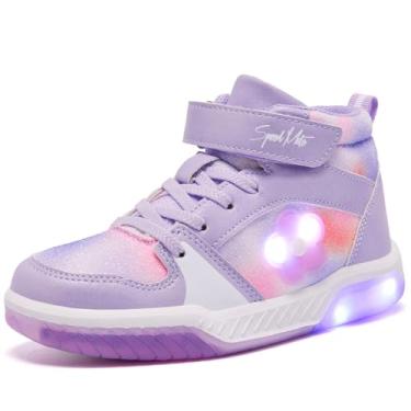 Imagem de SPEED MATE Tênis infantil de cano alto, unissex, para meninos e meninas, respirável, brilhante, luminoso, para esportes ao ar livre, Roxa, 10 Toddler