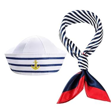 Imagem de Conjunto de 2 peças de chapéu de marinheiro e cachecol para fantasia feminina de Halloween