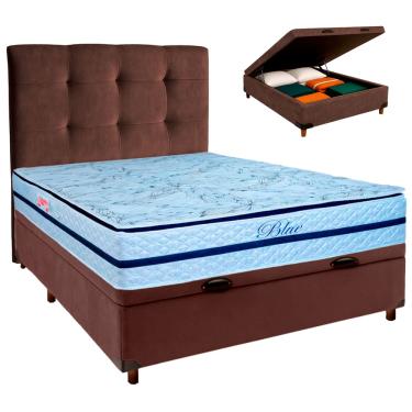 Imagem de Cama Box Bau + Colchão Casal Molas Ensacadas Blue Paropas + Cabeceira Estofada