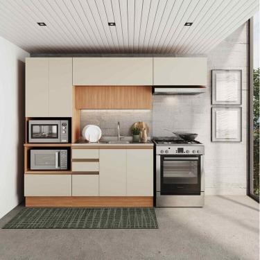 Imagem de Cozinha Modulada 4 Peças com Armários, Balcão e Torre Quente Aroeira Cabecasa Madeiramadeira Cinza Sereno