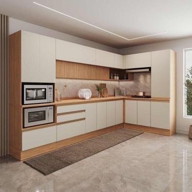 Imagem de Cozinha Modulada 10 Peças com Armários, Balcões, Torre Quente e Paneleiro Aroeira Cabecasa Madeirama Cinza Sereno