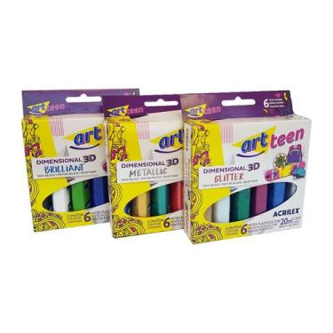Imagem de Kit Tinta Dimensional 3d- Metallic Glitter Brilliant Acrilex