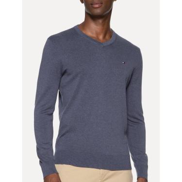 Imagem de Suéter Tommy Hilfiger Masculino Signature V-Neck Azul Índigo Mescla-Masculino