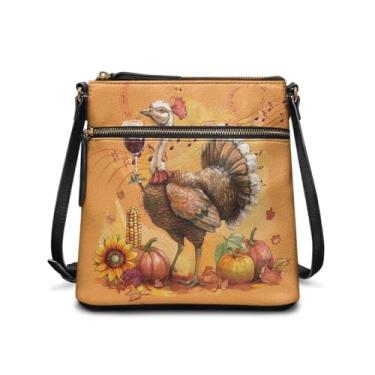 Imagem de HUGS IDEA Bolsa tiracolo feminina de couro, bolsa tiracolo grande, Hobo, bolsa para celular, Autumn Harvest Turkey, 10.43” L x 4.33" W x 9.45” H