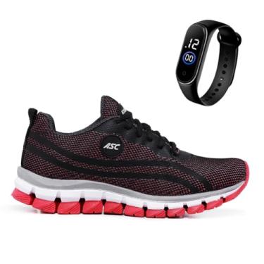 Imagem de Tênis Feminino Ascension + Relógio Digital Fino– Leve, Macio e Confortável para Caminhada, Corrida, Academia e Uso Diário | Estilo Esportivo e Urbano (Preto e Pink, BR, Adulto, Numérico, 35)