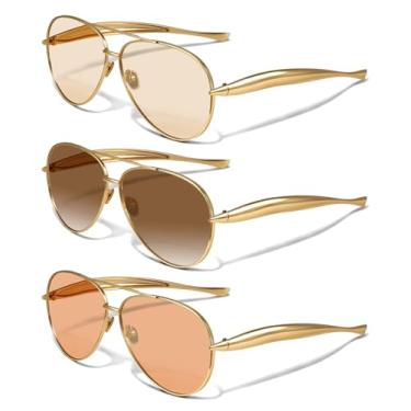 Imagem de YDAOWKN Óculos de sol aviador retrô dourado para mulheres e homens, óculos de sol grandes aviadores dos anos 70, Lente champanhe armação dourada C + armação dourada lente marrom + armação dourada