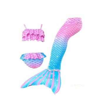 Imagem de Maiô Mermaid para meninas com cauda multicolorida, 3 peças - Lightbek 