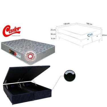 Imagem de Cama Box Baú Casal Blindada Bipartida com Colchão Castor D33 Sleep Max