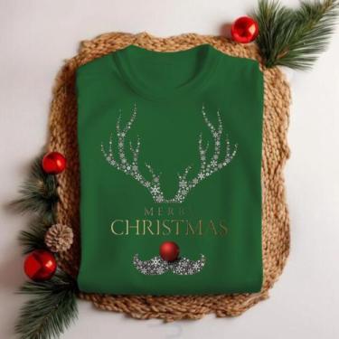 Imagem de Camiseta Unissex Natal Rena Brilhante Hena Festa Personalizada Estamp 