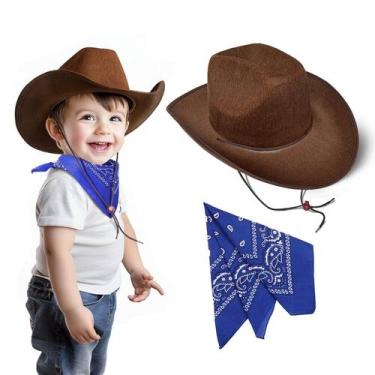 Imagem de Conjunto de chapéu de cowboy e bandana azul para crianças de 2 a 5 ano