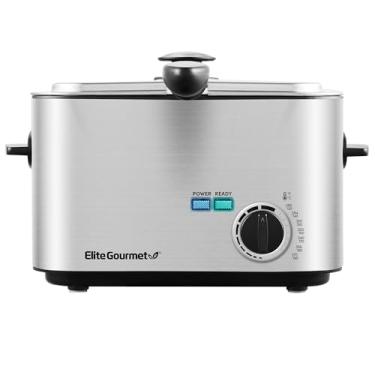 Imagem de Elite Gourmet EDF116 Elétrico 1,2 Qt. / Fritadeira de óleo de 4,8 chávenas, temperatura ajustável, cesta removível, tampa com botão de toque frio, aço inoxidável