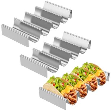 Imagem de Suporte de taco de aço inoxidável 430 com 3 peças, suporte para tortilla em forma de onda, lavável na lava-louças, adequado para pão de panqueca e tortilha (prata, 3)