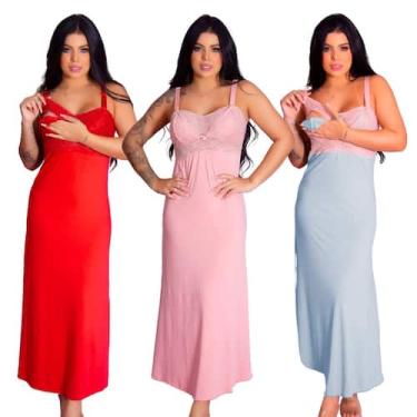 Imagem de Kit 3 Camisolas Longas Amamentação Gestante Recorte Lateral Maternidad