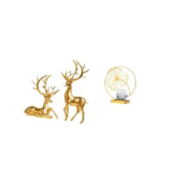 Imagem de Fenteer Casal de Estátuas de Folhas de Veado, Esculturas Decorativas, Figuras de Ferro em Resina, Ornamento Colecionável para Sala de Estar, Estante,