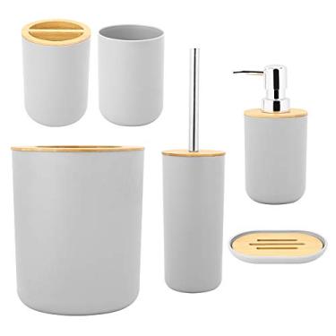 Imagem de aqxreight Conjunto de Banheiros de 6 peças: Kit Completo de Acessórios Com Dentes de Dentes de de Lixo de Garrafas de Loção para Escova de (Cinza)
