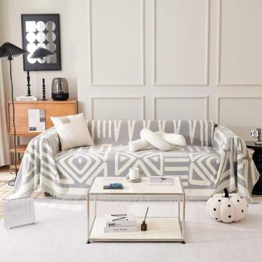 Imagem de Capa de sofá Clife Boho Chenille Loveseat branca/cinza 180x260cm - VCl