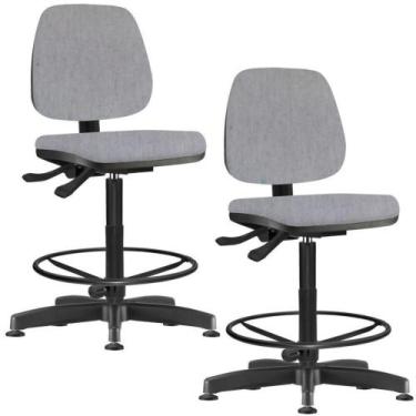 Imagem de Kit 02 Cadeiras Caixa Alta Giratória Job L02 Linho Cinza - LYAM DECOR