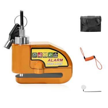 Imagem de MTRPS Conjunto de bloqueio de disco de alarme, cadeado de freio de segurança antifurto de som de alarme de 110 dB com cabo lembrete de 1,5 m, trava de freio a disco à prova d'água alimentada por